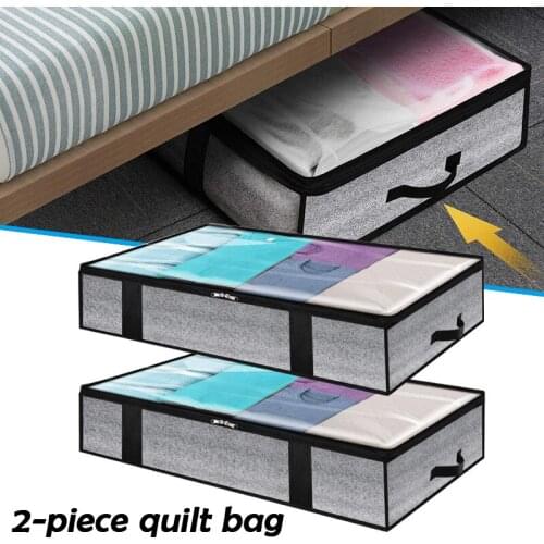 2 PCS Underbed Storage Bags 90L Large Capacity Quilt Clothes Organizers with Window & Handle Dual Zipper Foldable TS1
