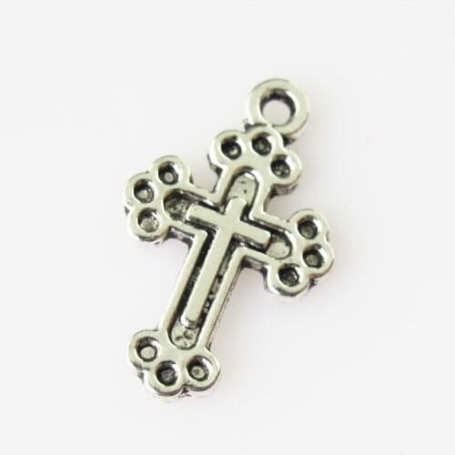 45 New Tiny Jesus Cross Tibetan Silver Tone Charms Pendants 11.5x22mm