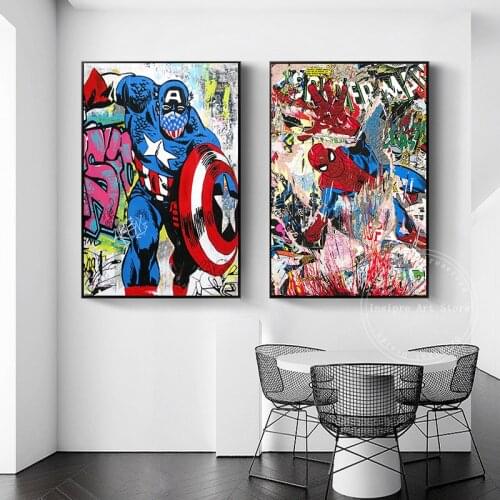 Abstract Marvel Superhero Captain America Graffiti Posters and Prints Wall Art Canvas Painting Pictures Boys Bedroom Home Decor