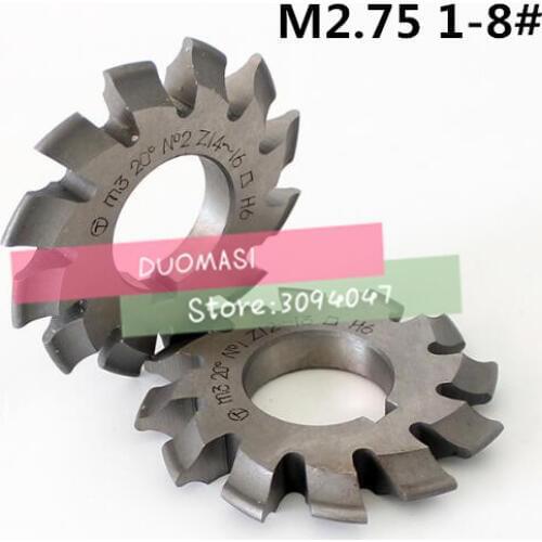 Free shipping 1PCS M2.75 Modulus PA20 degrees NO.1-NO.8 HSS Gear Milling cutter Gear cutting tools