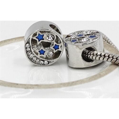 DGW Blue Starry Sky Bead Fit Original pan Bracelet Charm Full Rhineston Charm Beads Women Bracelet & bangle Free shipping