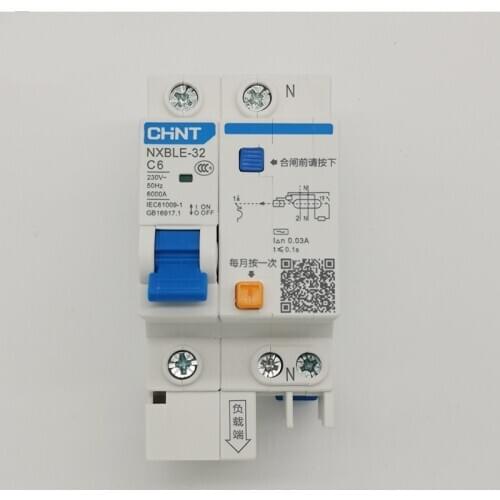 CHINT NXBLE-32 1P+N 6A 30MA 6KA RCBO Earth Leakage Circuit Breakers With Leakage Protection