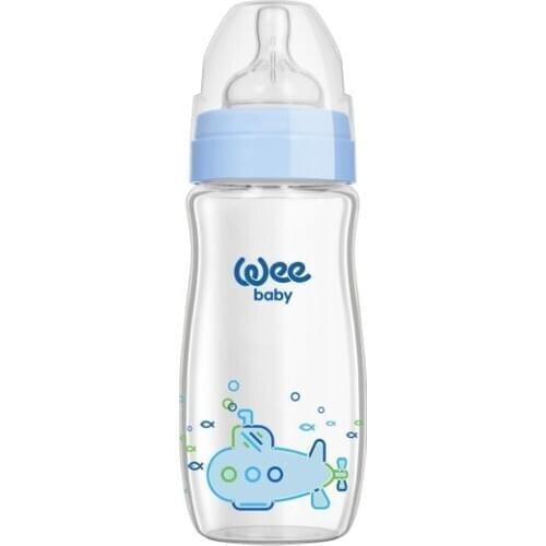 Wee Baby Classic Plus 280 ML Wide Mouth Heat Resistant Glass Baby Bottle-Blue