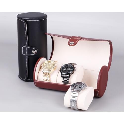 3 Slots Watch Roll Travel Case Chic Portable Vintage Leather Display Watch Storage Box with Slid in Out Watch Organizers