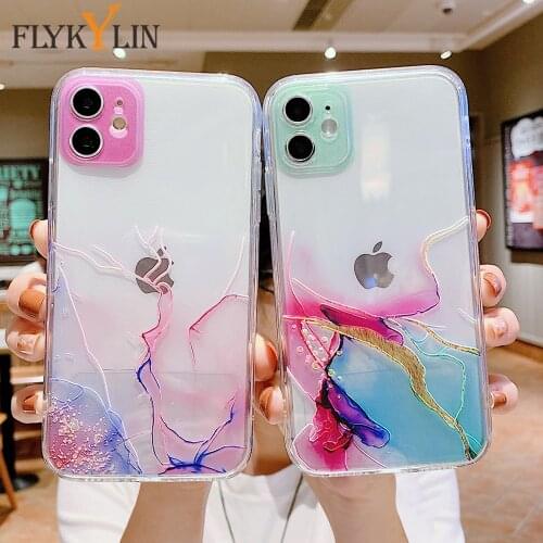 FLYKYLIN Watercolor Marble Phone Case For Fundas iPhone 12 11 Pro Max 12 Mini XR XS Max 7 8 Plus X Soft Silicone TPU Cover Coque