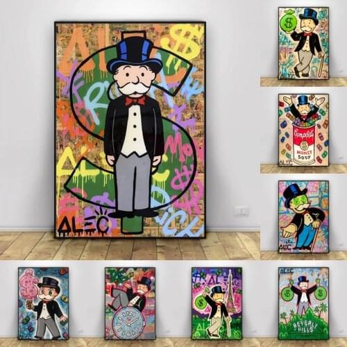 Graffiti Art Alec Monopoly Money Paintings on The Wall Art Posters and Prints MONOPOLY DOLLAR Wall Picture for Living Room Decor