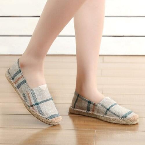 Large Size Espadrilles Lattice Fisherman Shoes Canvas Shoes Men Women Flat Shoes Lovers Handmade Lazy Shoesslip-on Cloth Shoes