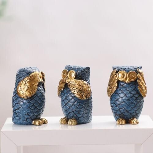 Resin Crafts Owl Statues For Decoration Rustica Hogar Gift European Owl Ornaments Home Decoration 3 Styles