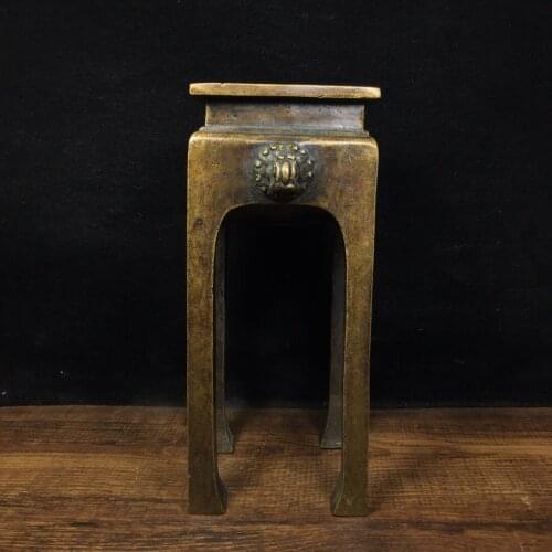 7"Chinese temple collection Old Bronze Cinnabar Lacquer High leg Quartet Bench incense burner Ornaments Town House Exorcism