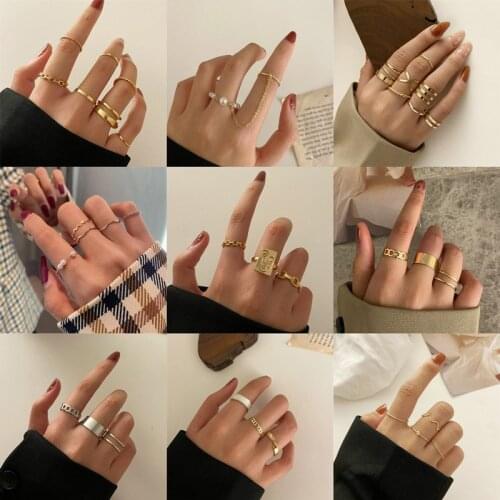 LETAPI 2021 New Fashion Simple Design anillos Vintage Gold Silver Color Joint Rings Sets for Women Jewelry Korean Version Joint