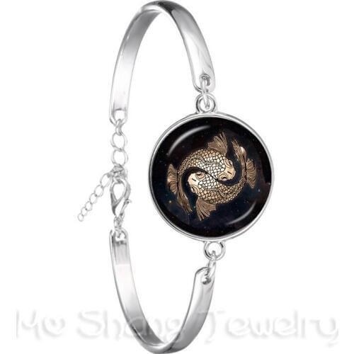 Fashion 12 Constellation Handmade Chain Bracelets Silver Plated Bangle Punk Rock 12 Zodiac Charms Jewelry Gift