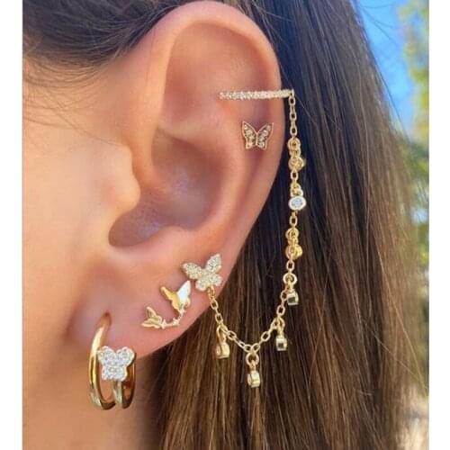 Fashion Crystal Butterfly Charm Clip Earrings Set for Women Cute Ear Cuff 2021 Girl Trendy Jewelry MX0081