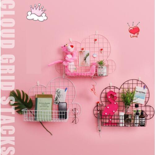 Wall Decor Iron Frame Hanging Rack Wall Display Sundries Storage Bathroom Shelves DIY Cloud Mesh Wire Metal Wall Shelves
