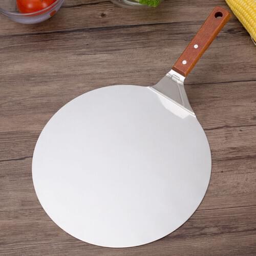 Stainless steel pizza shovel 10 inch wooden handle big round cake shovel moving shovel baking tools small 8 in cooking pots set