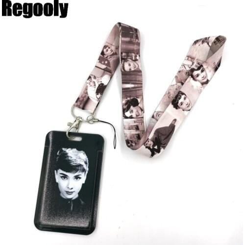 Audrey Hepburn Anime Lanyard Badge Holder ID Card Lanyards Mobile Phone Rope Key Lanyard Neck Straps Keychain Key Ring