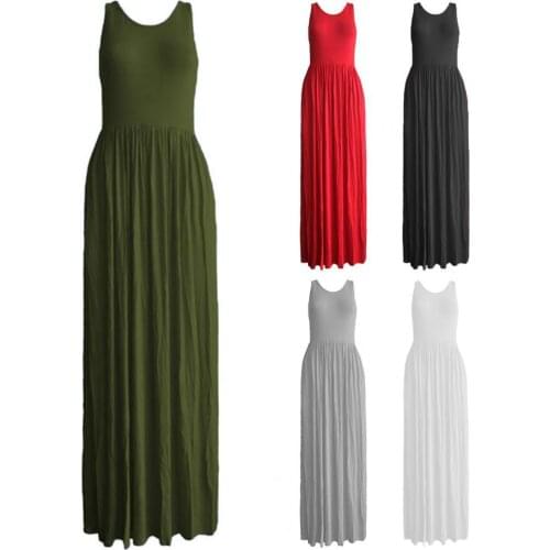 ORIYA Women Dress Summer 2021 Womens Sleeveless Racerback Loose Plain Maxi Dresses Casual Long Dresses with Pockets Streetwear