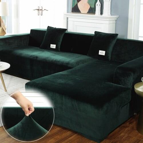 Plush Sofa Covers For Living Room Velvet Elastic Corner Sectional Couch Sets L Shaped 2 and 3 Seater Modern Armchair Slipcovers