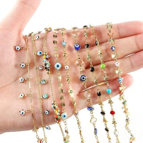 1meter/Lot Gold Plated Copper Slim Chain Drop Oil Crafts Charms Evil Eye Star Heart Beads Chain For Diy Jewelry Supplier