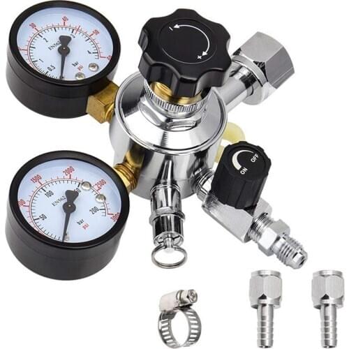 Keg Regulator, Thread to Barb CO2 Kegerator Regulator with Pressure Adjustment Knob, Beer Regulator with Safety Manual Pressure