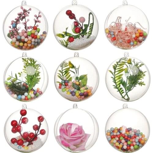 10Pairs 4 To 7cm High Transparent Plastic Christmas Ball Round Ball Preserved Flower Pendant Christmas Ornament Gift Present Box