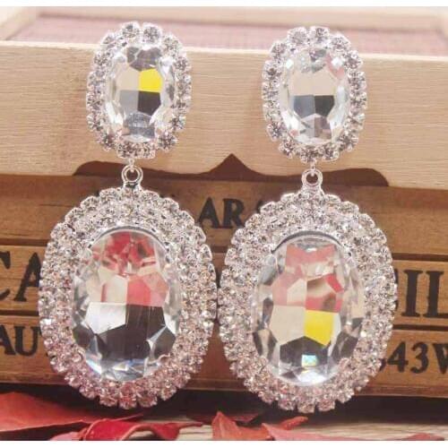 Drop crystal earring with big glass stone gold/silver wedding earring Zerong Luxury jewelry large rhinestone dangling earring