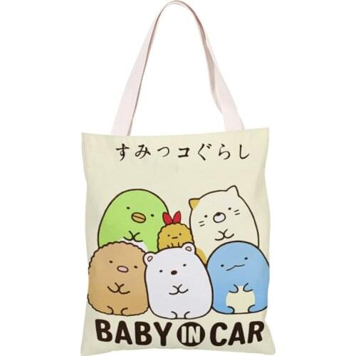 Cute Sumikko Gurashi Cartoon Canvas Foldable Shoulder Bag Boys Girls Fashion Storage Handbag Women Casual Shopping Tote Bags New