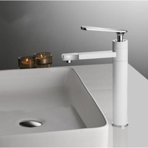 Basin Faucets White Color Basin Mixer Tap Bathroom Faucet Hot and Cold Chrome Finish Brass Toilet Sink Water Crane Rotating