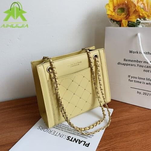 Fashion New Trend Diamond Lattice Shoulder Messenger Bags Rivet PU Leather Crossbody Bags 2021 Luxury Chain Casual Ladies Bags