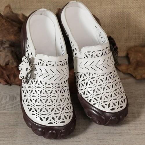 Slippers Women 2021 Summer New Genuine Leather Women Shoes Comfort Big Size Soft Sole Flat Slippers for Women White Women Shoes