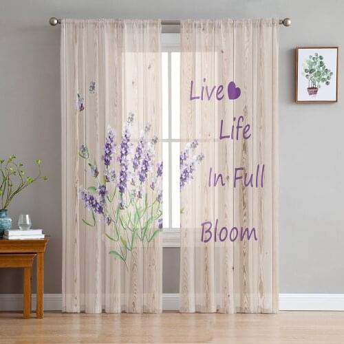 Vintage Wooden Texture Lavender Tulle Curtains for Living Room Bedroom Modern Kitchen Sheer Curtains for Voile Curtain