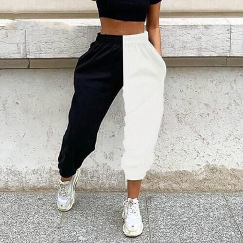 Patchwork Casual Pants Women Fashion Slim Black White Athleisure Jogger Bottoms Wear Autumn Winter Pant Female Sale