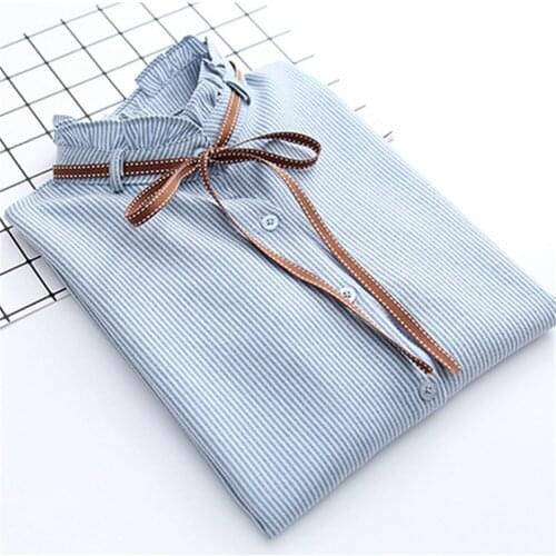 Female Tops T-Shirt Woman Clothes 2021 Spring New Women Striped Cotton Slim Shirt Long Sleeve Casual Blouse Fashion