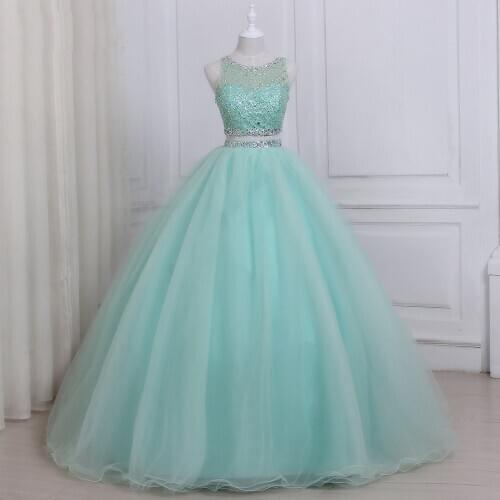 Jiayigong Fashion Two Piece Quinceanera Dress O-neck Sleeveless Beaded Crystals Sweet 16 Dresses Ball Gown Quinceanera Gowns