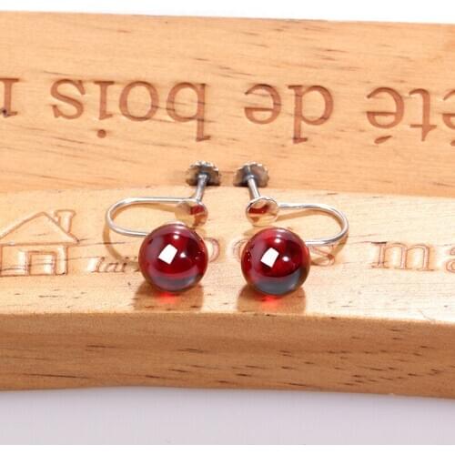 ZHJIASHUN Natural Garnet Gemstones Stud Earrings 100% 925 Sterling Silver Ruby ball Earrings For Women Fine Jewelry