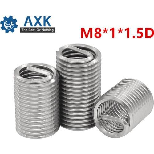 100pcs M8*1*1.5D Wire Thread Insert Stainless Steel 304 Wire Screw Sleeve, M8 Screw Bushing Helicoil Wire Thread Repair Inserts