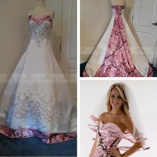 2019 New Fashion With Veil Pink Camo A-Line Wedding Dress Camouflage Beaded Bridal Gowns Real Tree Vestidos De Mariee Plus Size