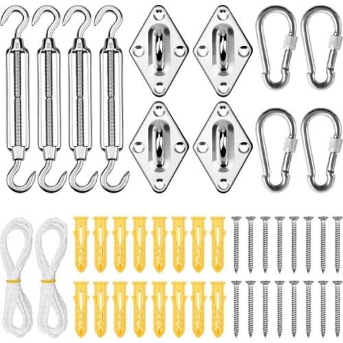 42 Pcs Shade Sail Hardware Stainless Steel Hardware Kit for Square Rectangle Triple-Cornered Sun Shade Sails Mounting