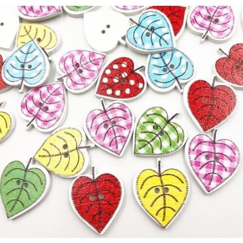 50pcs 24x18mm Mixed Heart Trees Wooden Buttons For Clothes Crafts Sewing Decorative Needlework Scrapbooking DIY Accessories WB68