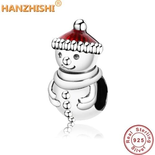 2019 Winter New 925 Sterling Silver Enamel Snowman Charms Beads Fit Original Pandora Charm Bracelet Necklace DIY Jewelry Making