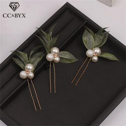 CC Hair Stick Hairpin 3pcs set 100% Handmade Wedding Hair Accessories For Women Bridal Forest Style Pearl Leaf Shape Gift 3075