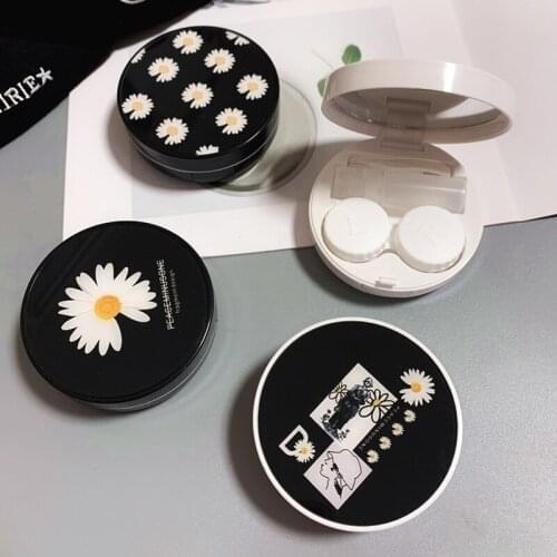 2021 Ins Daisy Contact Lens Case With Mirror Fashion flowers Lens Container Portable Travel Lens Case Can As Gift
