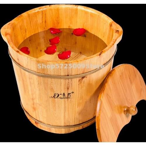 Foot Soaking Bucket Wooden Leg Washing Bucket With Cover Foot Washing Basin Wooden Bath Bucket Wooden Bath Tub