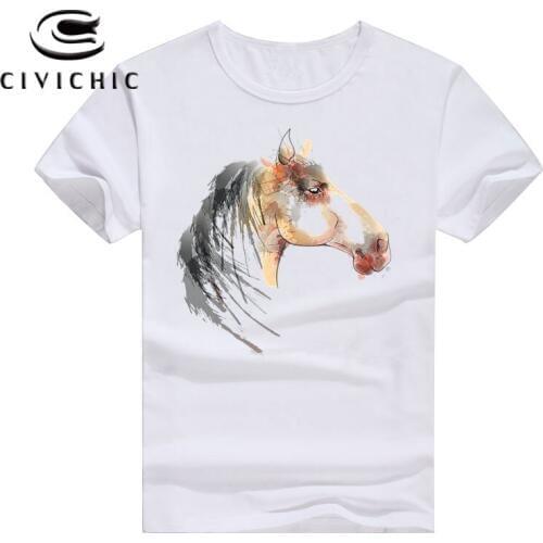 CIVI CHIC Chinese Style Steed Ink Painting Man T Shirt Women Loose Short Sleeve Tops Ethnic Vintage Horse Print Groot Tee WST126