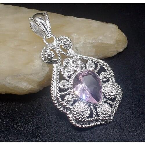 Gemstonefactory Jewelry Big Promotion 925 Silver Glowing Pink Topaz Kunzite Women Ladies Mom Gifts Necklace Pendant 20213561