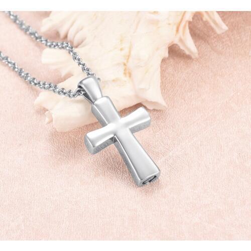 IJD8495 Unisex Stainless Steel Cross Cremation Jewelry Pendant Necklace Women Men