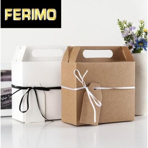 50PCS 14.5*6.5*16cm Large Cardboard Paper Box White/Brown Kraft Gift Box with Handle Blank Thickened Carrier Candy Box Large
