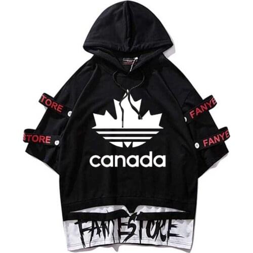 Ribbon T Shirts Canada logo print Oversize men Hooded top tees Short Sleeve Streetwear tshirts wholesale Casual fashion clothes