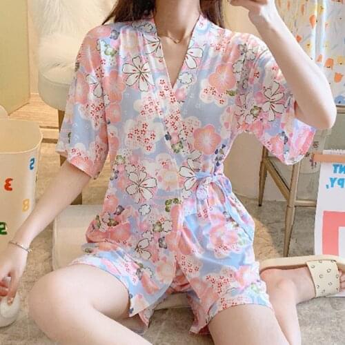 Summer Japanese Kimono Floral Yukata Robe Ladies Fashion Pajamas Loose Nightgown Shorts Suit Girls Sexy Casual Home Service