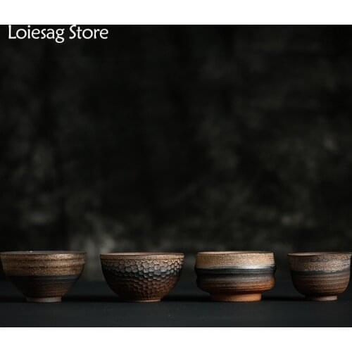 Loiesag Japanese Style Stoneware Tea Cup Handmade Retro Ceramic Tea Cup Tea Bowl Master Cup Single Cup Ceramic Kung Fu Tea Cup
