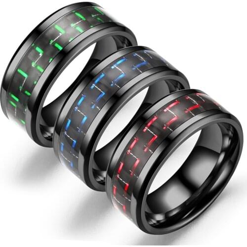 8mm Fashion Men Ring Brushed Trapezoidal Tungsten Ring Carbon Fiber Stainless Steel Ring Men Engagement Wedding Jewelry